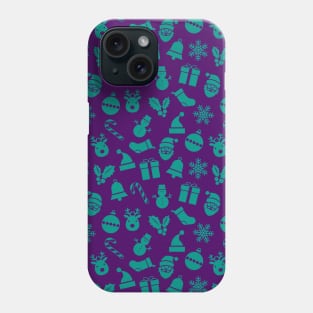 Fun Christmas teal pattern: Santa, bell, mistletoe, and more! Phone Case