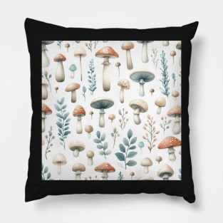 Neutral Vintage Mushroom and Leaves Pattern Pillow