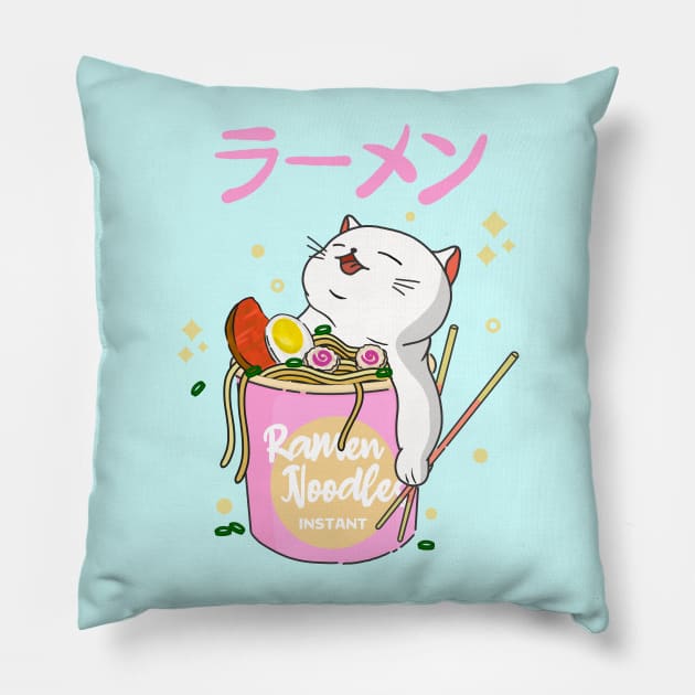 Kawaii Cat Ramen Pillow by Kimprut