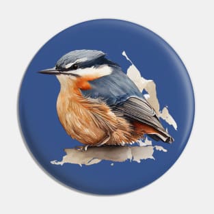 Nuthatch Bird On A Tree Branch 5.0 Pin