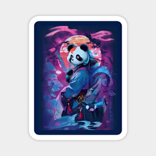 Neon Japanese samurai panda Magnet