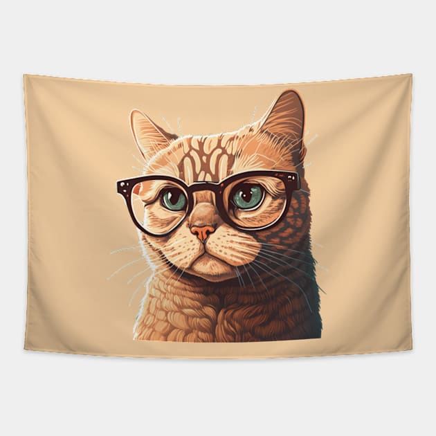 Glasses-Wearing Red Tabby Cat Tapestry by gibah