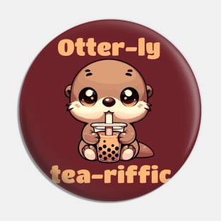 Otter Enjoying His Utterly Yummy Bubble Boba Tea Pin