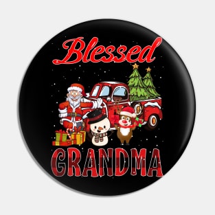 Blessed Grandma Red Plaid Christmas Pin