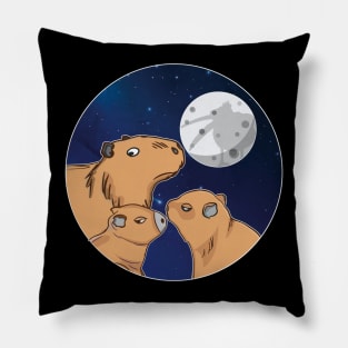 Three Capybara Moon Funny Pelican Capybara Wolf meme Pillow