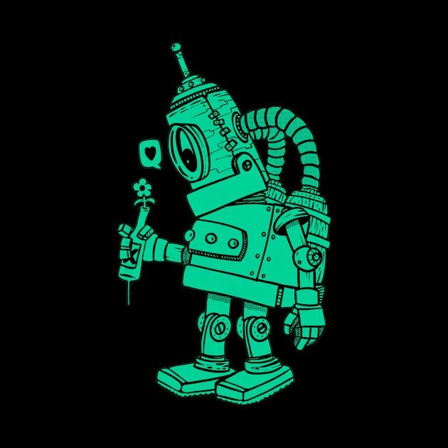 green robot in love by manuvila