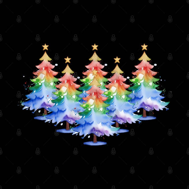 Gradient Rainbow Watercolor Christmas Tree Gay Pride T-Shirt by Gold Dust Publishing