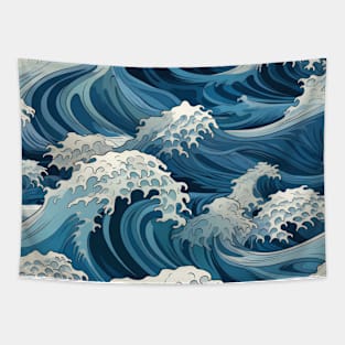 Ephemeral Crests: Hokusai Waves Reimagined Tapestry