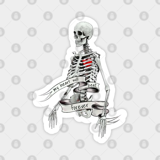 Human Anatomy, ribcage, rib cage, red heart beat for ever Magnet by Collagedream