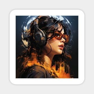 Cyberpunk Girl with Headphones and Glasses Magnet