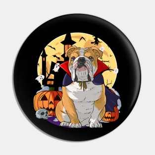 English Bulldog Witch Happy Halloween Pin