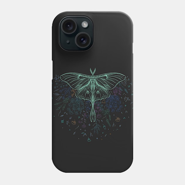 Luna moth wild flowers Phone Case by MugDesignStore