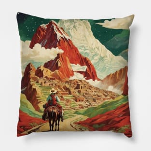 Peru Machu Picchu Starry Night Tourism Vintage Poster Art Pillow