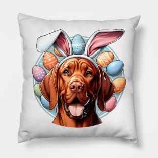 Bracco Italiano in Bunny Ears Enjoys Easter Celebration Pillow