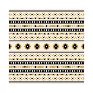 Aztec Gold Black Cream Mixed Motifs Pattern T-Shirt