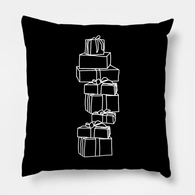 White Line Lots of Christmas Gift Wrapped Presents Pillow by ellenhenryart