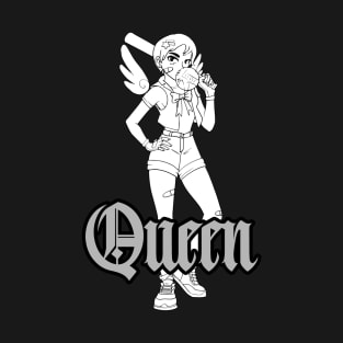 White out Anime Queen Girl with baseball bat T-Shirt