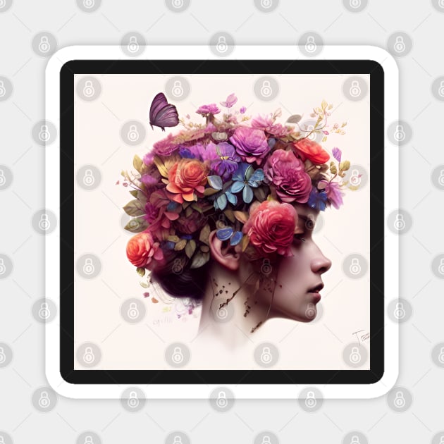 Beautiful flower hair girl Magnet by Greenbubble