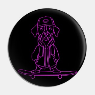 Puppy on the skateboard Pink outline Pin