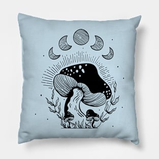 Moon Phase Fungi Mushroom Night Art Pillow