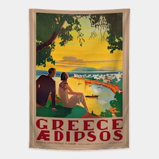 Greece Aidipsos Vintage Poster 1940s Tapestry