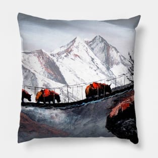 Herd Of Mountain Yaks Himalaya Pillow