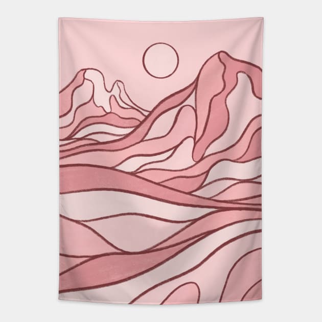 Sunset in The Pink Desert Boho Blush Tapestry by Trippycollage