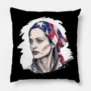 Portrait of Angelina Jolie, 4th of July Patriotic Pillow