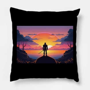 "Crimson Conquest: A Story of Strength in the Sunset Glow" Pillow