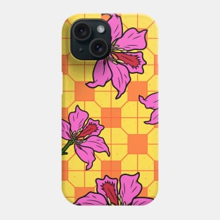 Hong Kong Bauhinia with Orange and Yellow Tile Floor Pattern - Summer Flower Pattern Phone Case