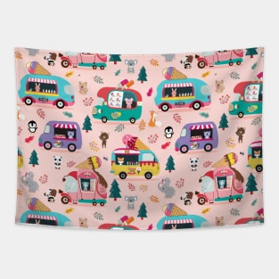 Ice Cream Trucks with cute animals Tapestry