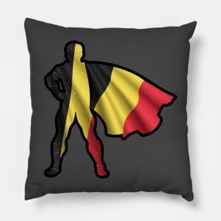 Belgium Hero Wearing Cape of Belgian Flag and Peace in Belgium Pillow