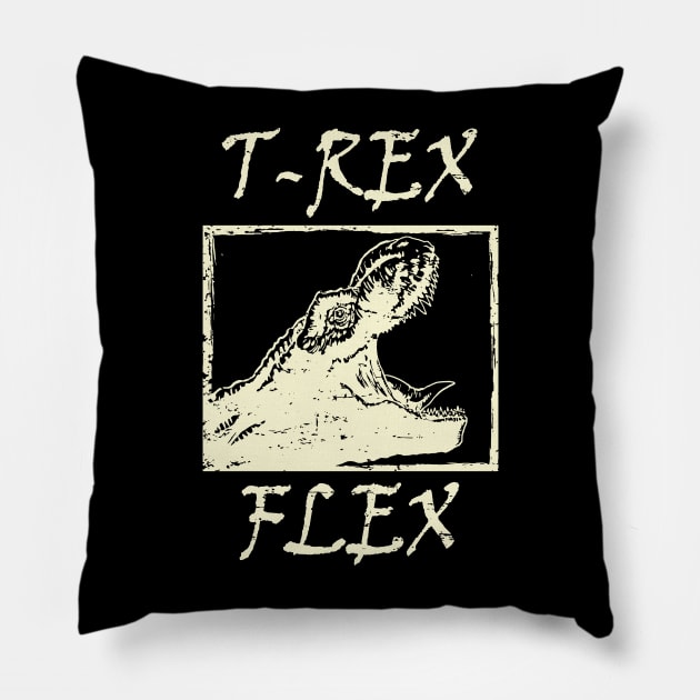 T-Rex Flex Dino Distressed Retro White Pillow by ebayson74@gmail.com