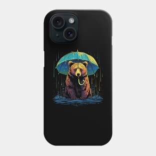 Grizzly Bear Rainy Day With Umbrella Phone Case