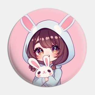 Cute Anime Girl With Bunny Pin