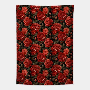 Illustrated Roses - Red Floral Pattern Tapestry