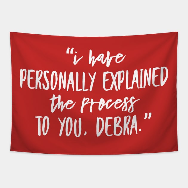 “I have personally explained the process to you, Debra.” Tapestry by Digital GraphX