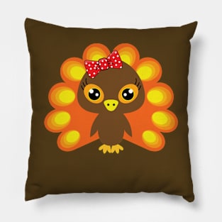 🦃 Cute turkey girl with a red bow Pillow