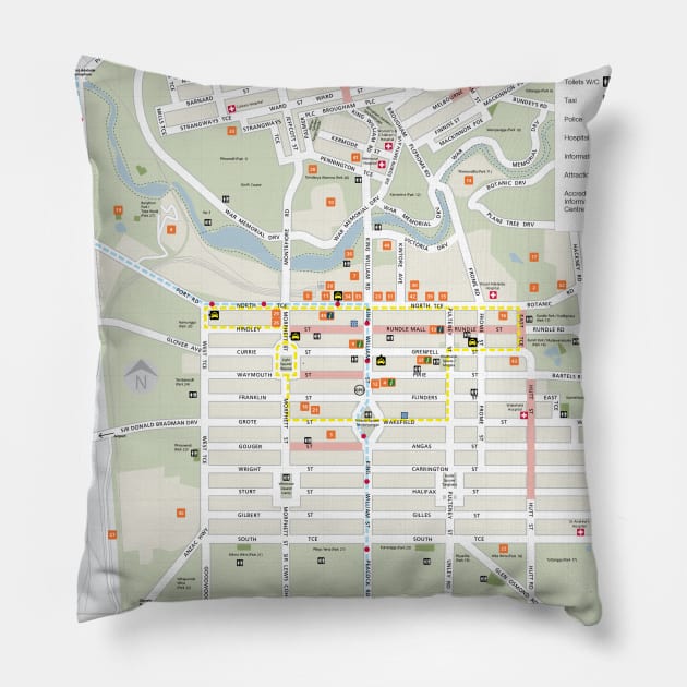 Adelaide - Australia - City Center Map - HD Pillow by Superfunky