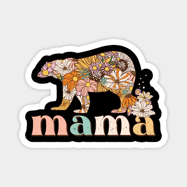 Mama with floral bear retro distressed design Magnet by BAB