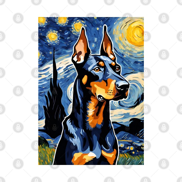 Doberman Pinscher Dog Breed Painting in a Van Gogh Starry Night Art Style by Art-Jiyuu