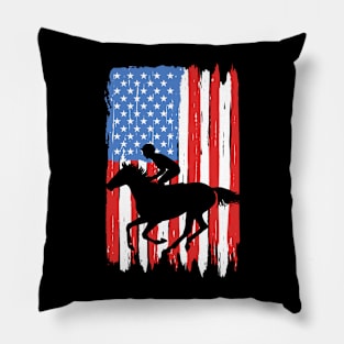 American Flag Horse Racing Graphic Pillow