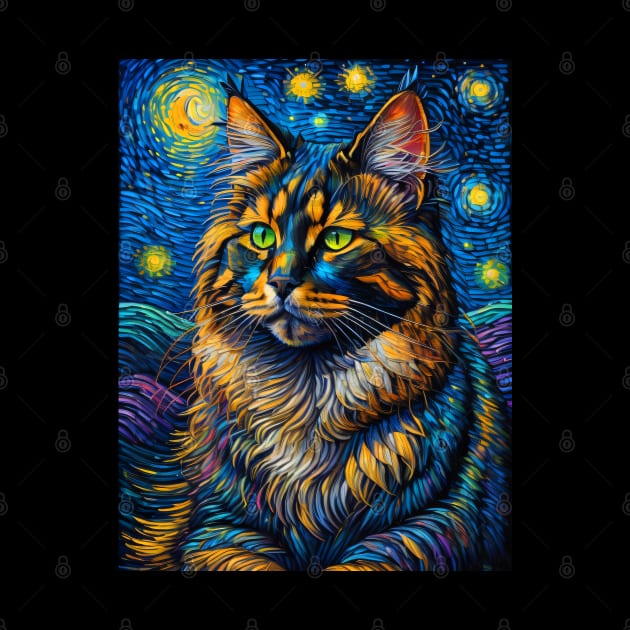 The Maine Coon Cat in starry night by FUN GOGH