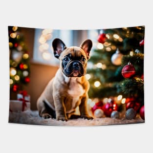 Cute French Bulldog Puppy at Christmas Tapestry