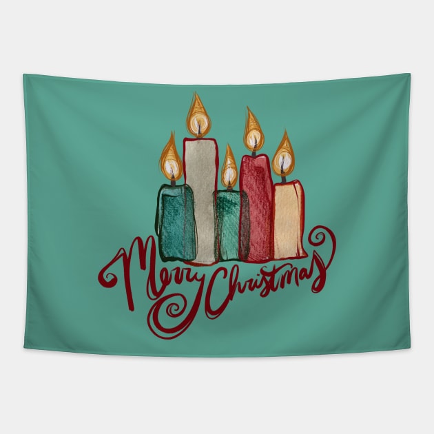 Merry Christmas Candles Tapestry by bubbsnugg