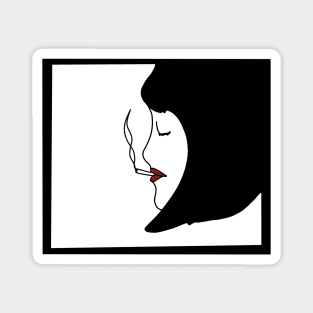 Minimalist Smoking Lady Line Art (black) Magnet