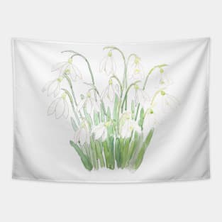 white snowdrop flower botanical watercolor painting Tapestry