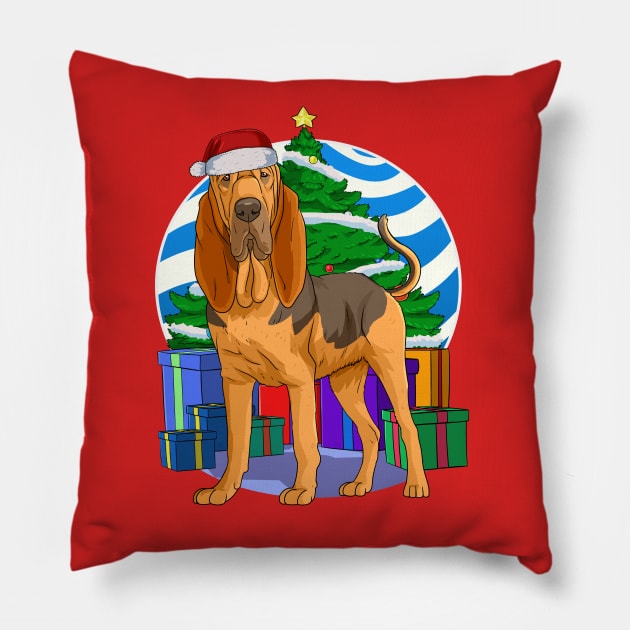 Bloodhound Dog Cute Santa Christmas Gift Pillow by Noseking