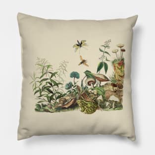 Goblincore Aesthetic Landscape with Frog and Mushrooms Pillow