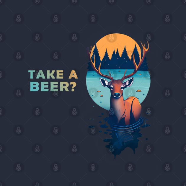 Classic Deer in the Lake Vintage Retro Beer by Sekaifi Studio